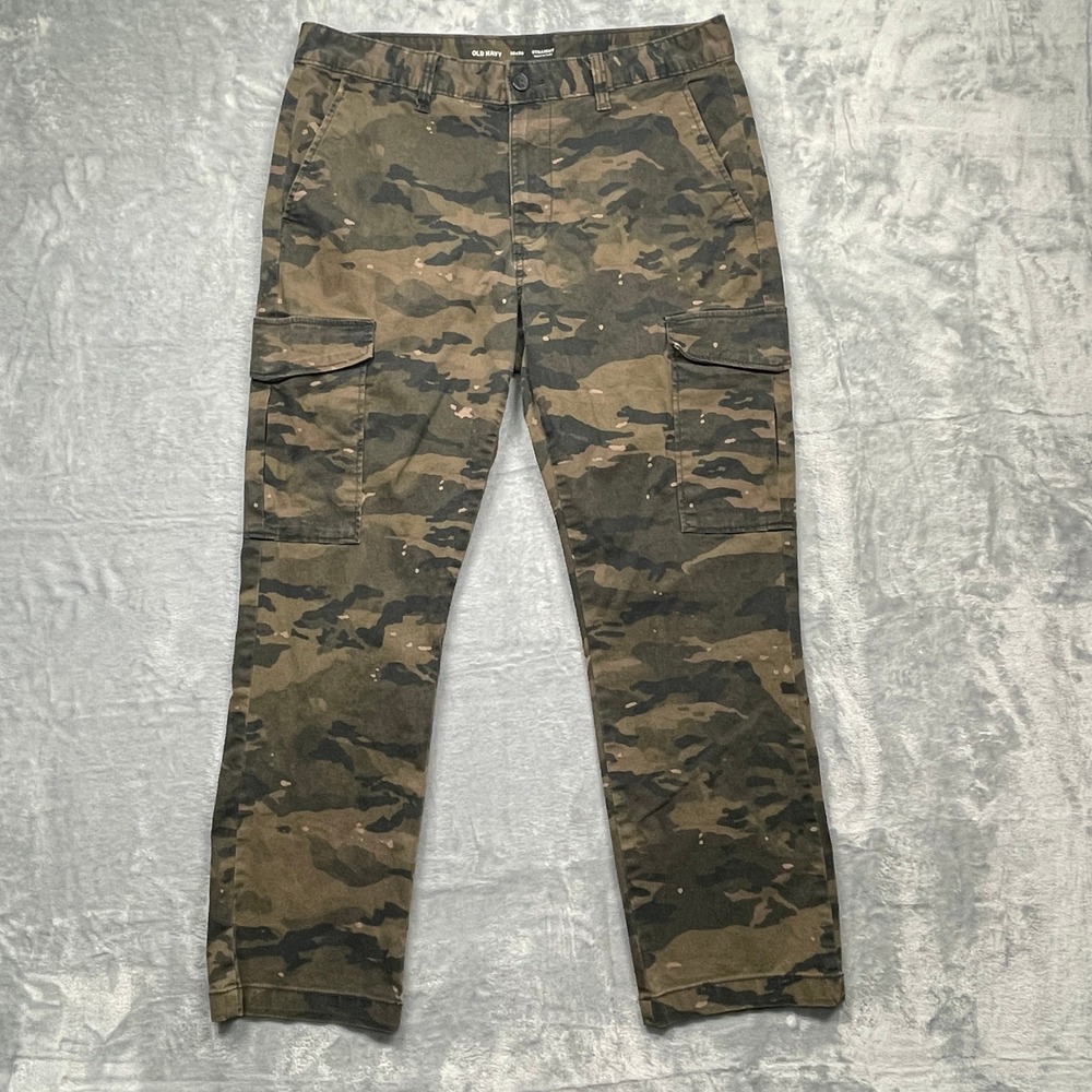 Old Navy Cargo Pants Mens 36x30 Green Camo Straight Built-In Flex Splatter